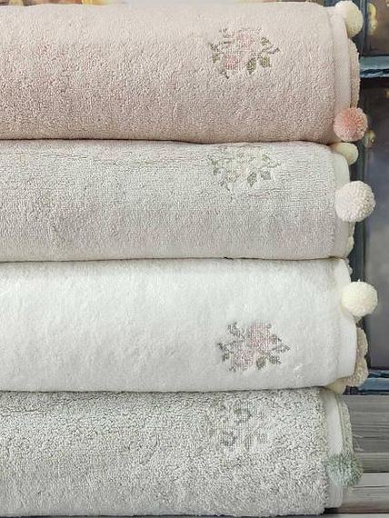 Полотенца с помпонами Pupilla Sila flowers 70х140см Пенье набор 4шт