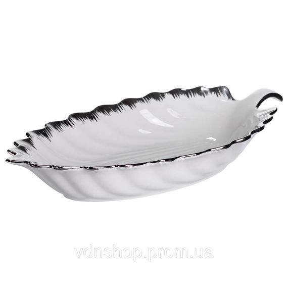 Фарфоровое блюдо для сервировки стола в форме листа 41×20×6.5 (см) Белый с серебром 2551-1S