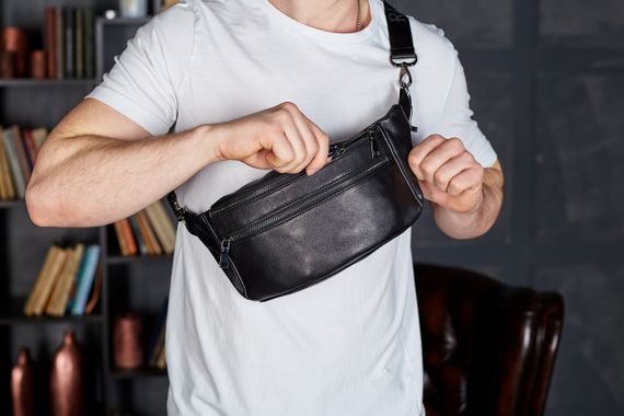 Стильна чоловіча бананка із натуральної гладкої шкіри NM-50358 | Зображення 5