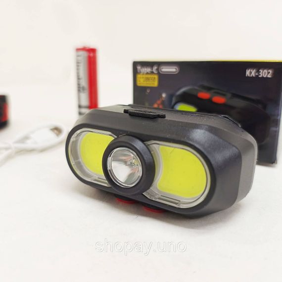 Налобный фонарь с креплением на голову KX-302-LED+2COB, Налобный фонарь с линзой, Головной фонарик AM-63 | Зображення 3