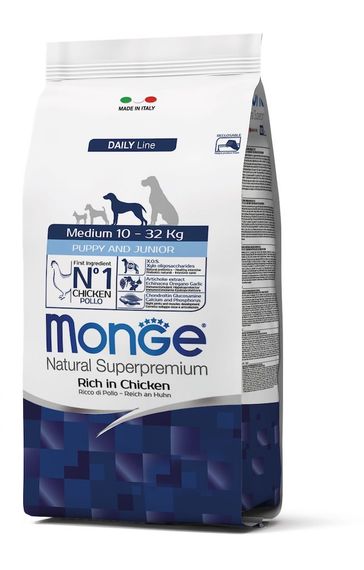 Корм Monge Puppy and Junior Medium Ricco сухий з куркою для цуценят та юніорів середніх порід 15 кг