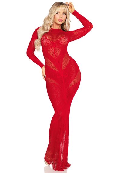 Сукня Leg Avenue Lace and Net Bodycon Gown One Size, Red | Зображення 1