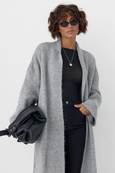 Довгий в'язаний кардиган - сірий цвет, ONE SIZE (є розміри) | Зображення 2