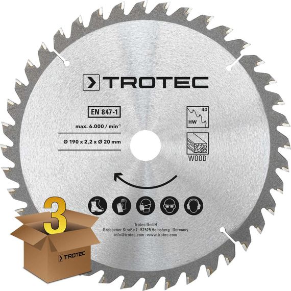 Диск пиляльний Trotec 190х20х2,2 HW40 Wood (3 шт) (6215001331) | Зображення 1
