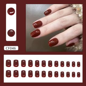 Накладные короткие ногти с клеем CF046 Бордовый 24 штуки (A9433)