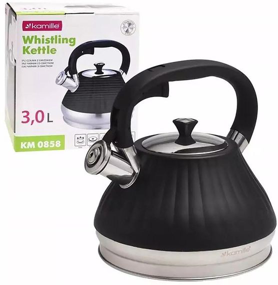 Чайник Kamille Whistling Kettle Marshmallow 3л з нержавіючої сталі зі свистком, чорний | Зображення 3