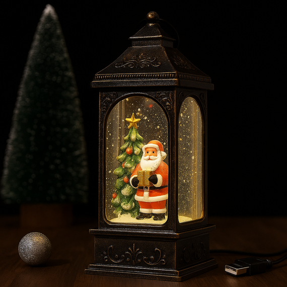 Новогодний снежный светильник-декор LED «Фонарь» HC-D004 с 8 рождественскими мелодиями, USB-кабель, 12.5×11×27.2 см | Зображення 1
