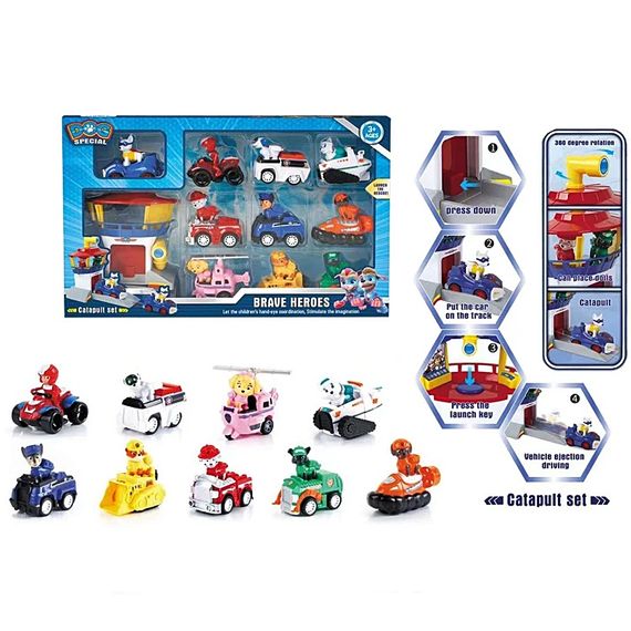 Набор машинок героев Щенячий патруль с базой инерционные 8см (KTDT951)