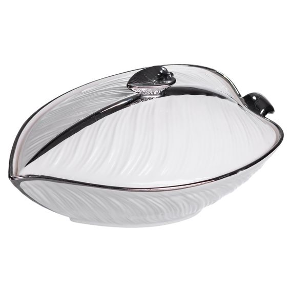 Супниця 800 (мл) порцелянова 26×18×14 (см) з кришкою Білий з сріблом XL-4074AS
