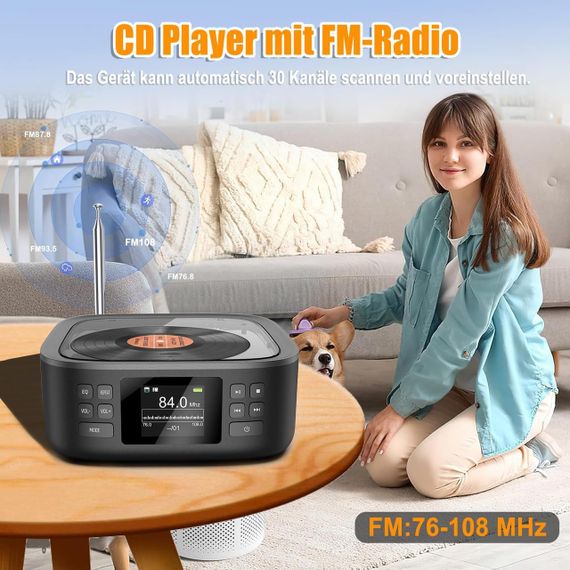 CD-плеєр портативний, програвач компакт-дисків з Bluetooth FM-радіо, стереодинаміками, пультом з акумулятором 3000 мАгод | Зображення 4