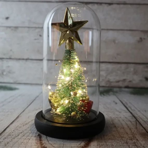 Ночник новогодняя елка в стеклянной колбе gold star | Зображення 1