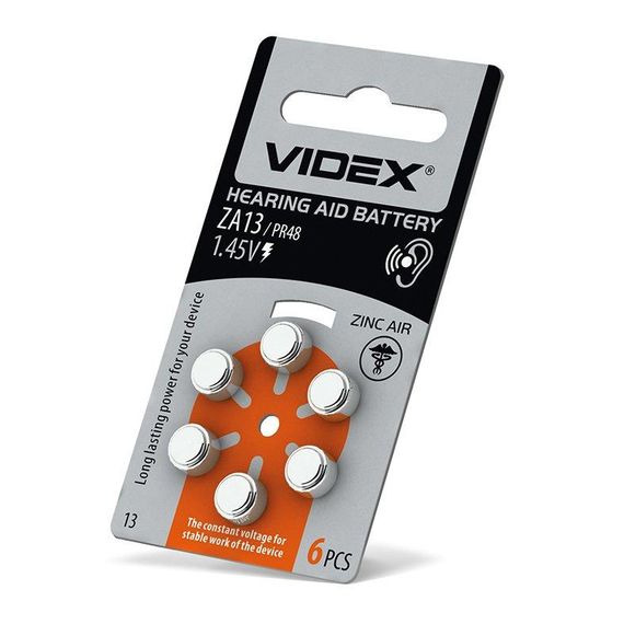 Воздушно-цинковая батарейка Videx ZA13 (PR48) BLISTER 6 | Зображення 1