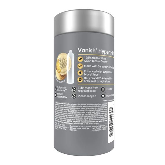 Презервативи ONE Vanish Hyperthin, 12 шт, ультратонкі, зі змазкою, подарункове паковання-тубус | Зображення 2