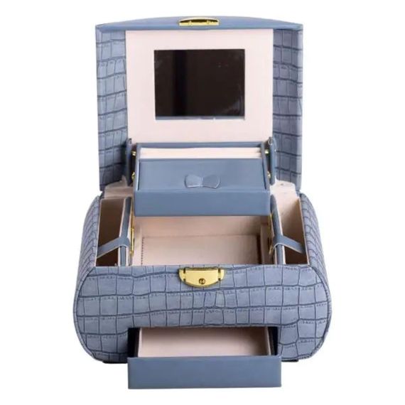 Скринька для прикрас з еко шкіри 3 яруси із замком органайзер для ювелірних виробів HP-5-21BL | Зображення 7