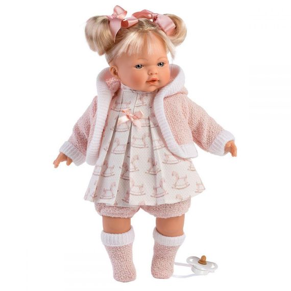 Испанская Кукла Llorens с Механизмом Звуковая Плачет Зовет Маму и Папу 33 см с Хвостиками в Нежно Розовом Пиджаке | Зображення 1