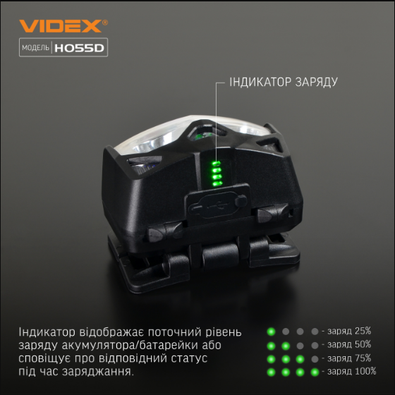 Ліхтарик LED налобний 500Lm 5000К чорний VLF-H055D Videx | Зображення 7