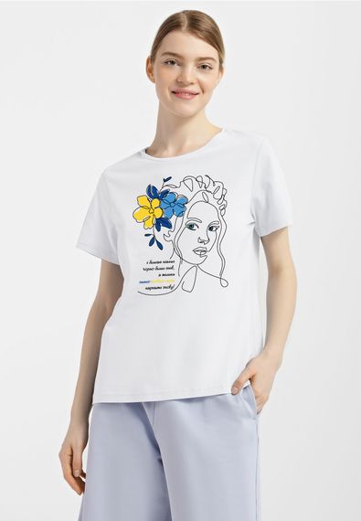 Футболка жіноча біла з принтом "Жовто-синя мрія", 2XL