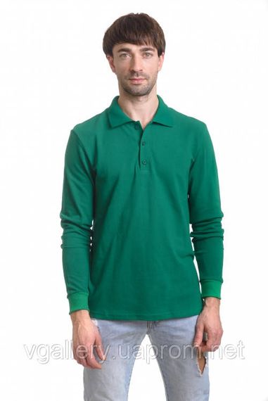 Футболка ПОЛО  чоловіча з довгим рукавом -  МІКРОЛАКОСТА - Зелений
