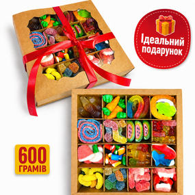 Подарунковий мармеладний бокс 600 г, солодкий набір желейних цукерок у крафтовій коробці з вікном