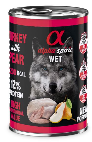 Корм Alpha Spirit Turkey with Pear влажный с индейкой для взрослых собак 400 гр
