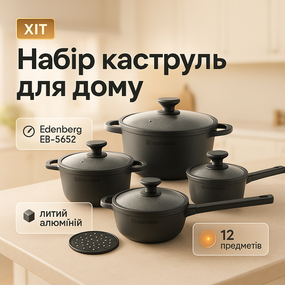 Набір каструль для електричних плит, Набір каструль з жаростійкою кришкою, Каструлі з кришками RV-33