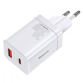 Мережевий зарядний пристрій Baseus Super Si Pro Quick Charger Type-C+USB 30W, Білий