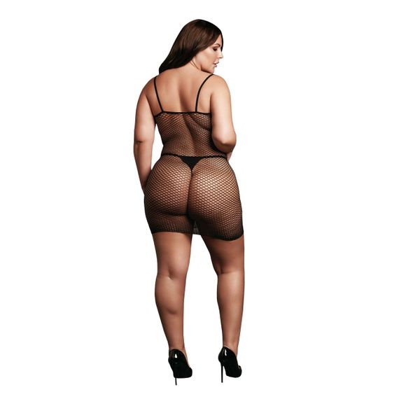 Женское короткое платье с сетчатой структурой и тонкими бретелями Le Désir Short Fishnet Dress, черное Sex Aura | Зображення 5
