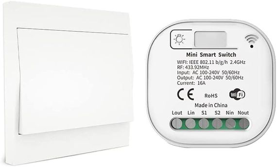 Проходной беспроводной выключатель WIFI RF433 с реле белый не требует батарейки.