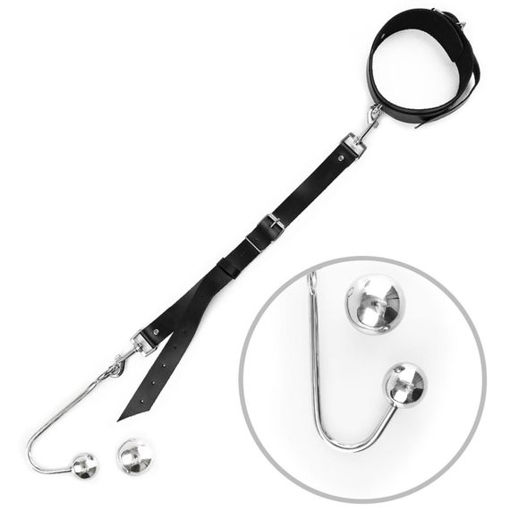 Анальный крюк 4 с ошейником из натуральной кожи Art of Sex - Anal hook, Черный sexstyle