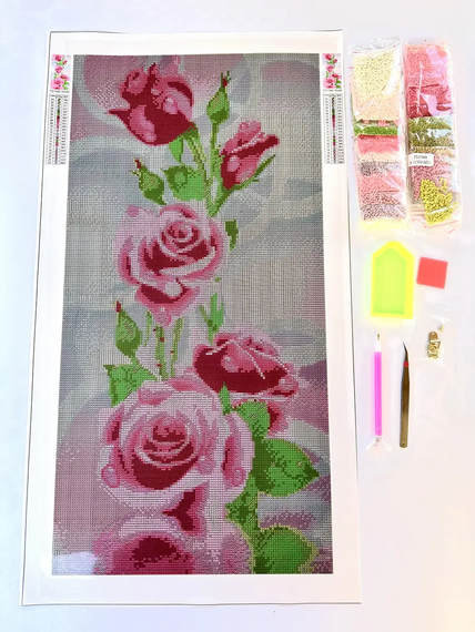 Алмазна мозаїка Рожеві троянди панно 30х60 см ColorArt TS1300 | Зображення 1
