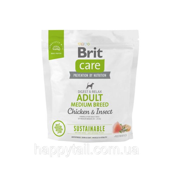 Корм Brit Care Dog Sustainable Adult Medium Breed (курка та комахи), 1 кг