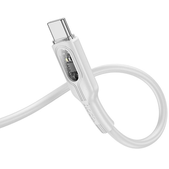 Дата кабель Hoco U120 Transparent explore intelligent power-off PD 60W Type-C to Type-C (1.2m) Gray | Зображення 2