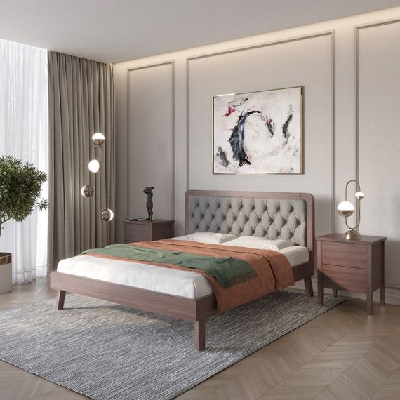 Полуторне дерев'яне ліжко Mebigrand Токіо Горіх темний/Аляска 93 (Сірий) 120х200 см (MBG-4811)