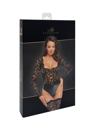Боді Noir Handmade F296 Psyche bodysuit of lace and wetlook Чорне S | Зображення 7