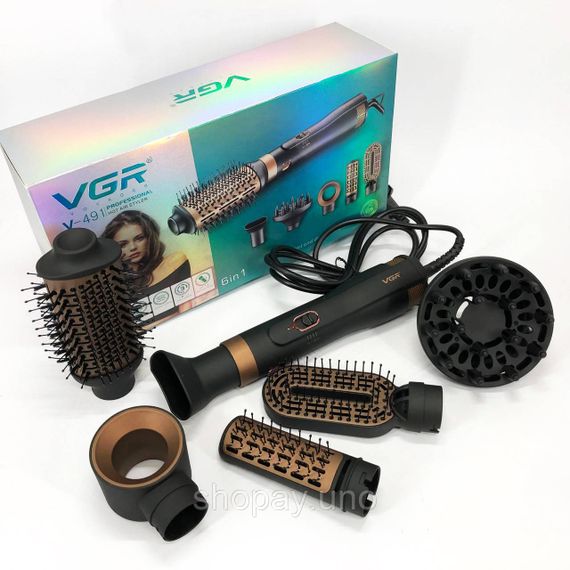 Фен стайлер для укладки и завивки волос VGR V-491 6 в 1, Professional, 1000 Вт, Фен с насадками | Зображення 5