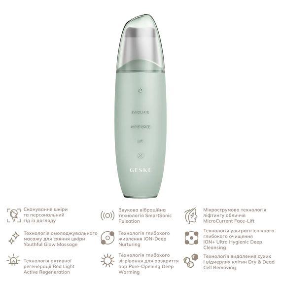 Микротоковый скраббер для кожи и устранение черных точек GESKE MicroCurrent Skin Scrubber&Blackhead Remover 9в1 magenta, Зеленый | Зображення 1