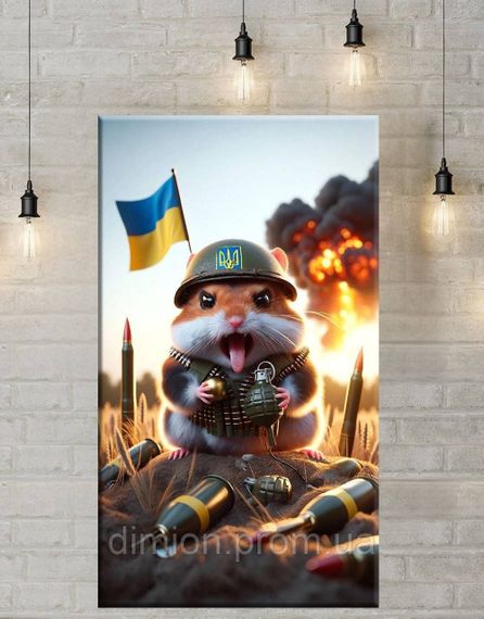 Картина на полотні "Хом'як із гранатою" 60х80 см + Подарунок покриття лаком на полотні | Зображення 1