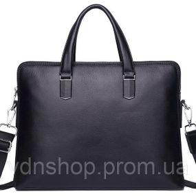 Шкіряна чоловіча ділова сумка-портфель портфель для ноутбука 37х28.5х7, дипломат для офіса Tiding Bag 64028 чорний
