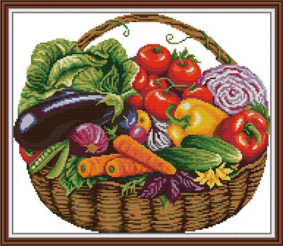 Набір для вишивання за нанесеною схемою "A basket of vegetables". AIDA 14CT printed 40*34 см