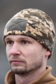 Шапка мікрофліс з липучкою Military піксель