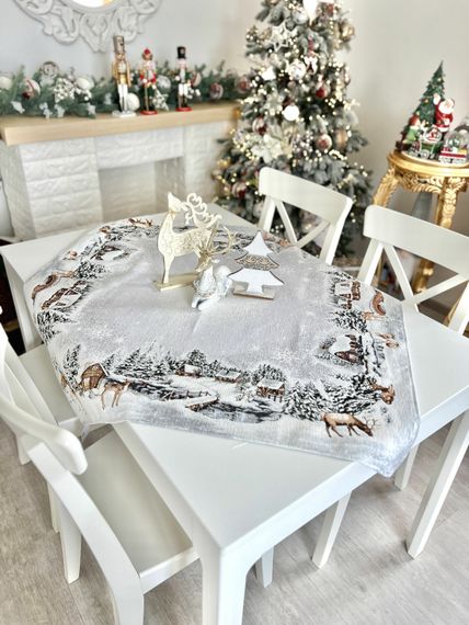 Скатертина гобеленова WINTER Limaso, 97х100, Квадратна, Новорічний, Без люрексу, з мікрофібою, 80% поліестер, 15% бавовна, 5% акрил, Гобелен | Зображення 1