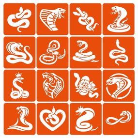 Набір трафаретів для біо-тату "Змії" Snakes-simple-16, 6х6 см 16 простих трафаретів