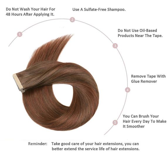 Накладные пряди на клейкой основе натуральные волосы 50 см ленточное наращивание шоколадные с рыжим оттенком | Зображення 3