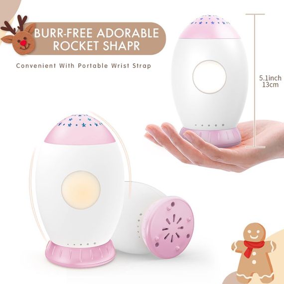 Ночник-проектор для детей с белым и колыбельным шумом, авто-таймер 30/60/90 мин, 8 песен, 6 звуков, розовый | Зображення 5