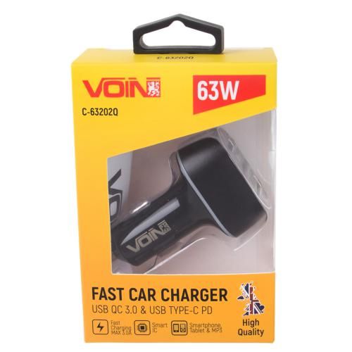 Автомобільний зарядний пристрій VOIN 63W, 1USB QC3.0 18W + 1PD 45W, 12/24V | Зображення 3