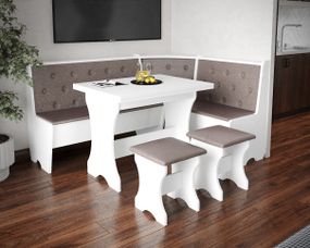 Куток кухонний зі столом та 2 табуретки 114х154 см Mebel-Service Тканина Bonus nova 4 Coffee ДСП Білий