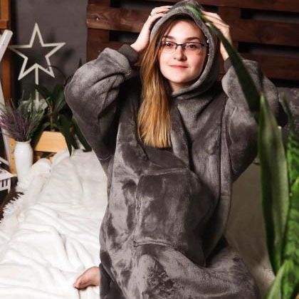 Двостороння толстовка халат, Домашній плед з рукавами, Blanket hoodie, Ковдра плед з капюшоном GA-82 | Зображення 8