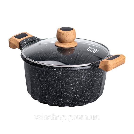 Алюмінієва каструля об'ємом 5 літрів з кришкою Ø 24 см з мармуровим антипригарним покриттям MGC чорна HP-4-433B | Зображення 3