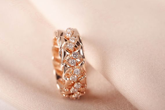 Кольцо из красного золота с фианитами 16 | Зображення 1