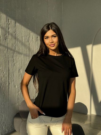 Женская летняя классическая футболка KV3333 цвет черный, размер 42/46 onesize